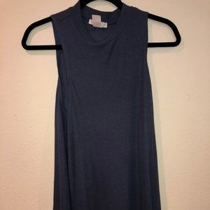 Navy Blue ribbed high-neck sleeveless long top
